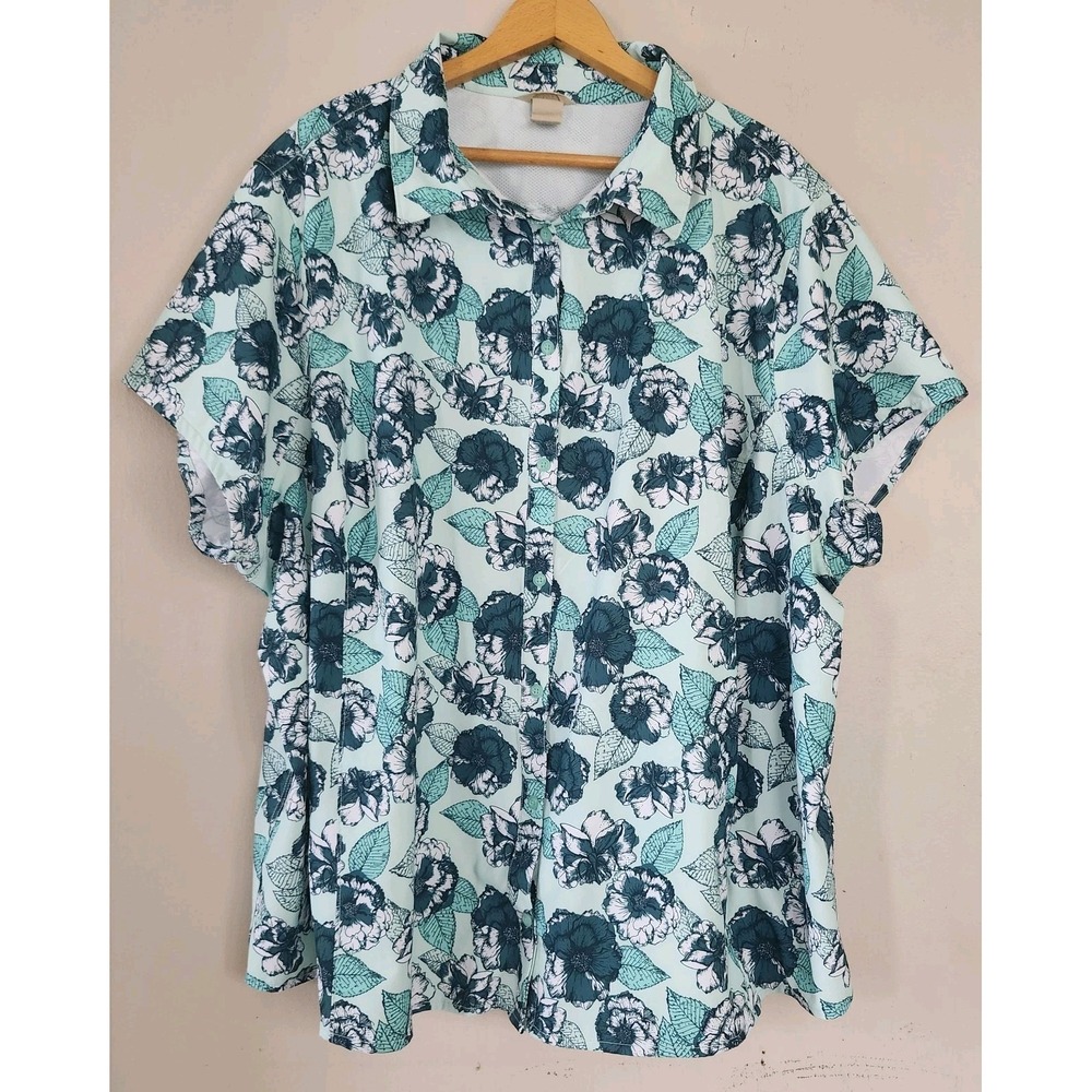 Duluth Trading Co Womens 4X Sidewinder Shirt Mint Floral UPF Button Vented